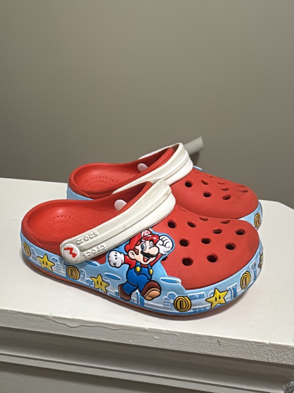 CROCS Red Clog with Super Mario Blue Graphic Midsole